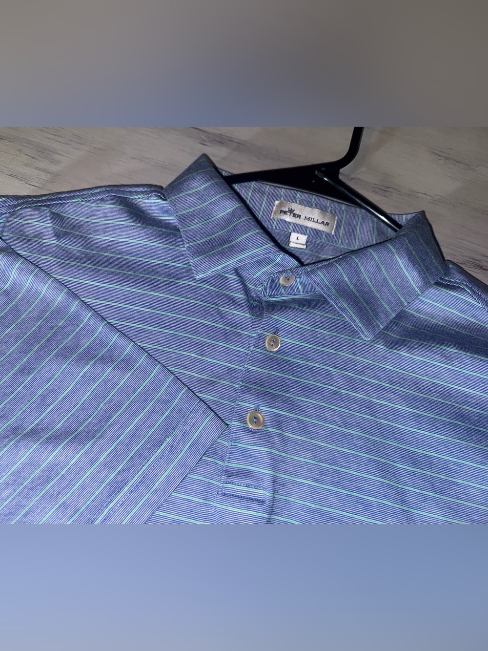 Peter Millar Men’s L Blue Green Striped 100% Cotton Golf Polo
